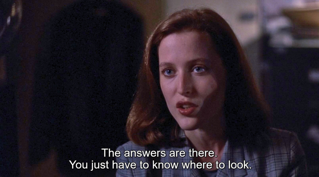 Agent Scully from The X-Files Pilot telling Mulder how to investigate